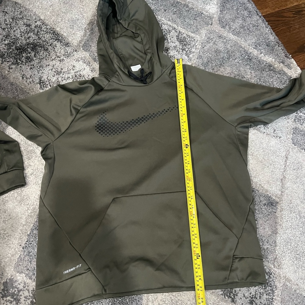 Nike Dri Fit Hoodie Mens XL Olive Green Fleece Lined Swoosh Logo Kangaroo Pocket - Picture 5 of 5